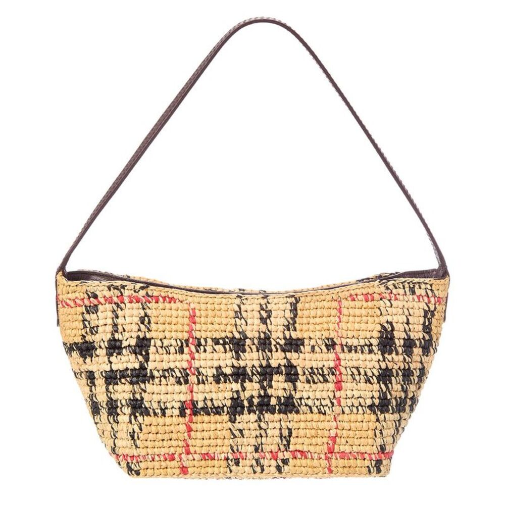 Burberry Margate Mini Raffia & Leather Shoulder Bag, Brown